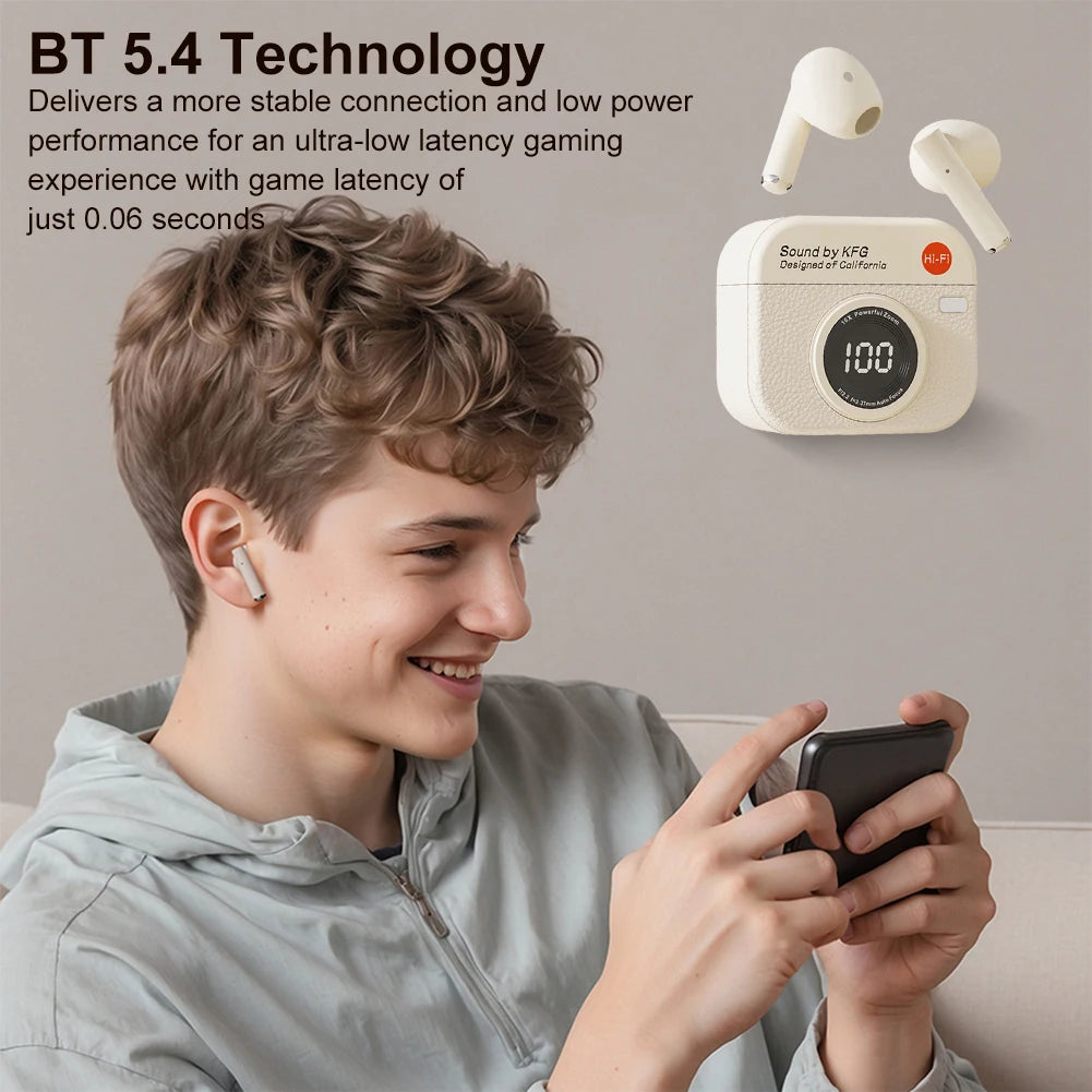 Wireless Earbuds with LED Display Charging Case Earphones BT 5.4 with Mic Headphones for Laptop Pad Phones Sports Workout