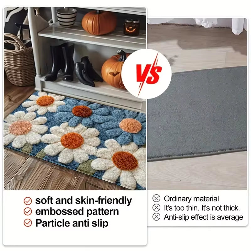 1Pcsflower Imitation Cashmere Mat, Water-Absorbing Bathroom Entrance Anti-Slip Carpet for Home Decoration.