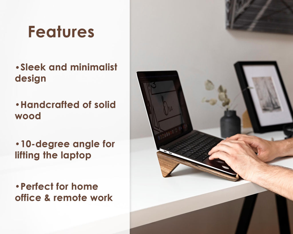 Wooden Laptop Riser for Desk, Wood Laptop Stand, Macbook Stand, Laptop Holder Desk, Macbook Riser