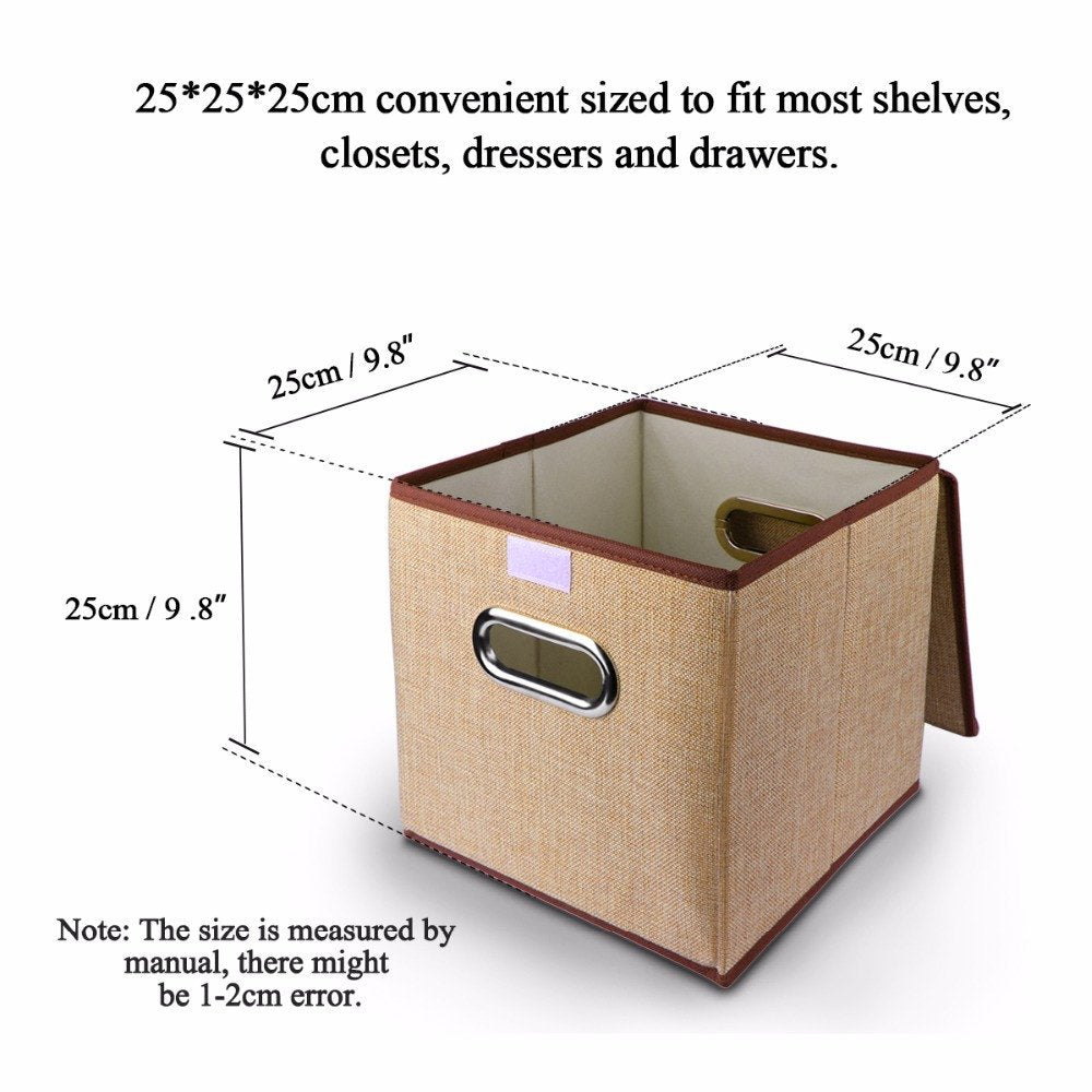 Foldable Storage Cube Box with Lid | Square Fabric Storage Organizer for Toys, Books, Shoes &amp; Home Essentials (25 × 25 × 25 cm)
