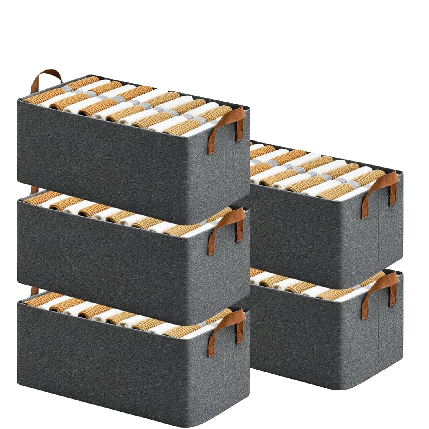 Foldable Open Storage Box with Metal Frame &amp; Handles | Fabric Wardrobe Organizer for Clothes &amp; Shelves | Grey (18 × 11 × 7 Inch)