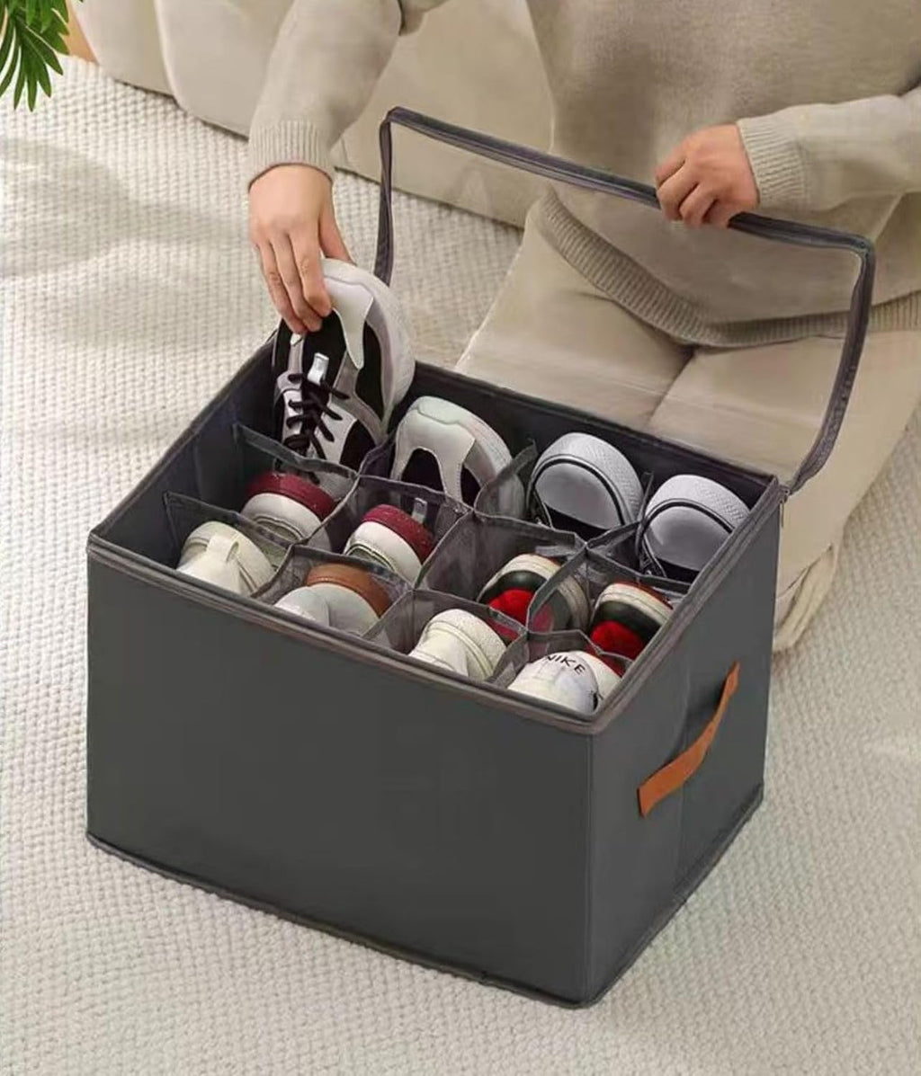 Foldable Shoe Organizer Box for Wardrobe & Closet – 12 Pair Capacity (Grey)