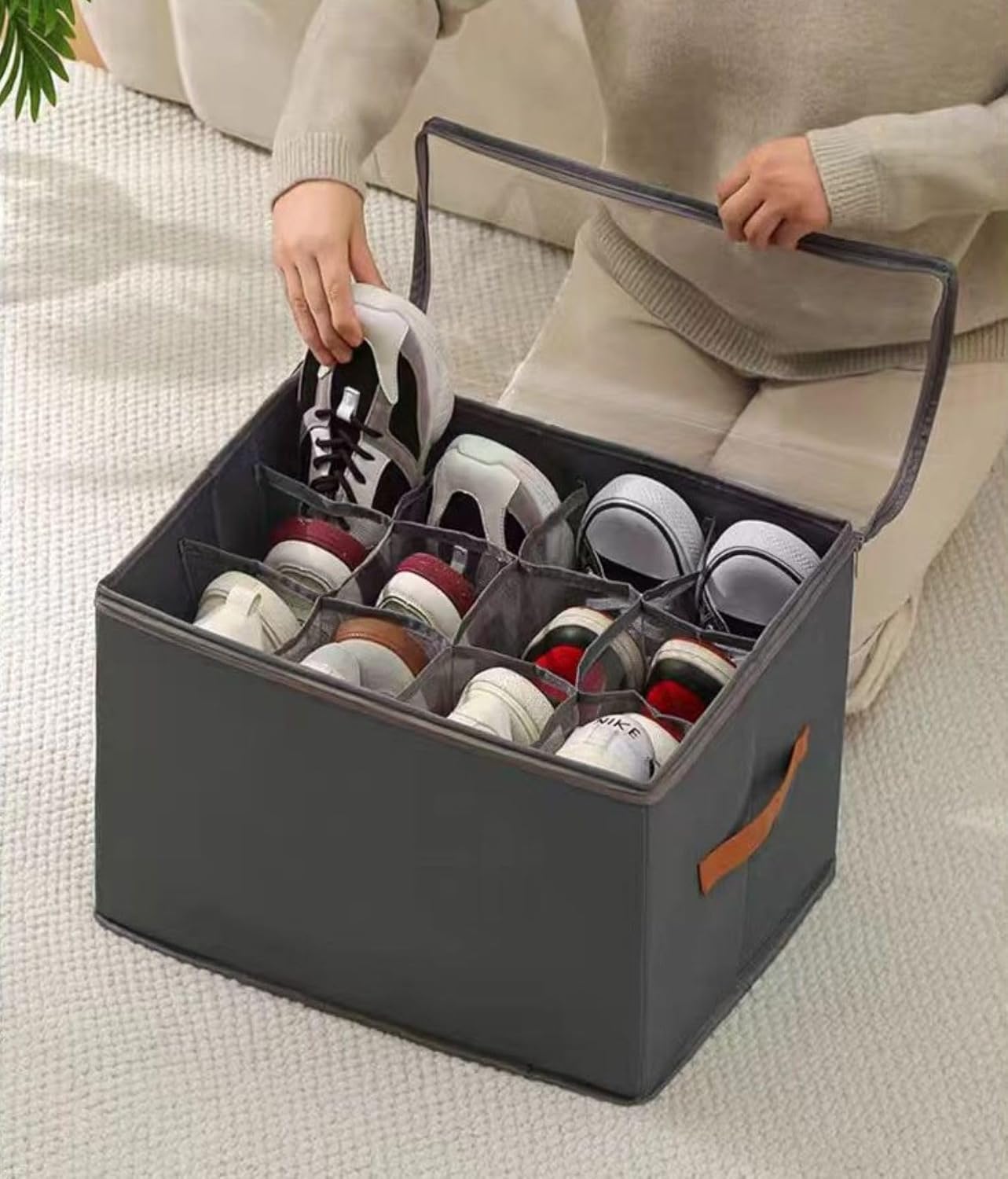 Foldable Shoe Organizer Box for Wardrobe & Closet – 12 Pair Capacity (Grey)