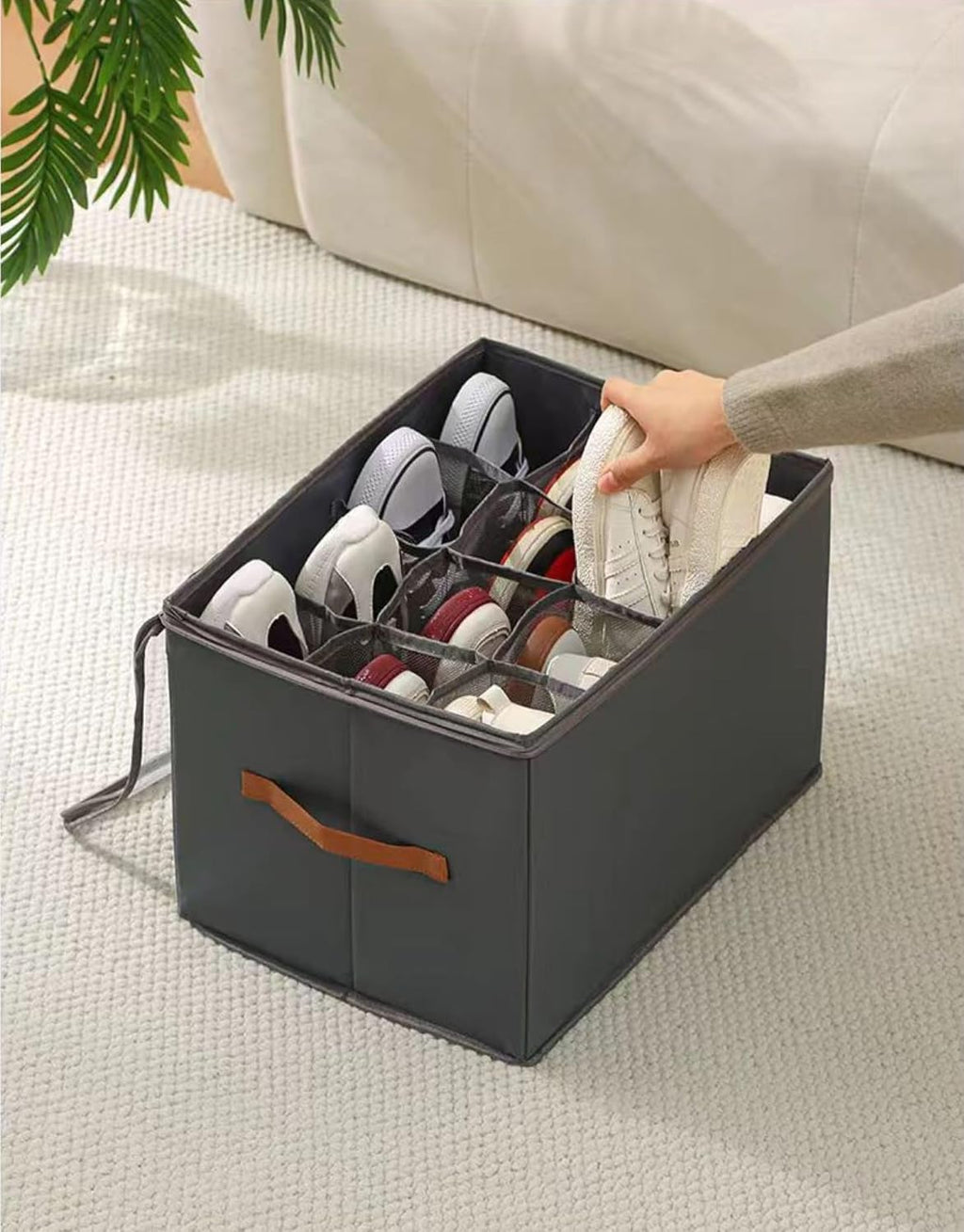 Foldable Shoe Organizer Box for Wardrobe & Closet – 12 Pair Capacity (Grey)