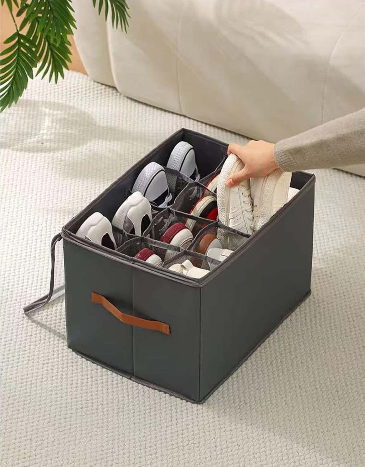 Foldable Shoe Organizer Box for Wardrobe & Closet – 12 Pair Capacity (Grey)