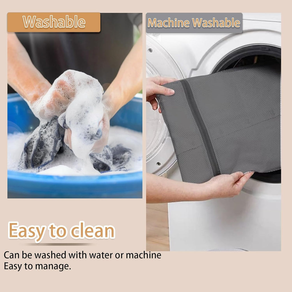 Space Saving Self-Compression Organizer Bag for Clothes, Sarees & Quilts | Extra Large Expandable Storage Bag with Handles & Zipper | Waterproof, Foldable Wardrobe Storage (Grey, 52×42×55 cm)