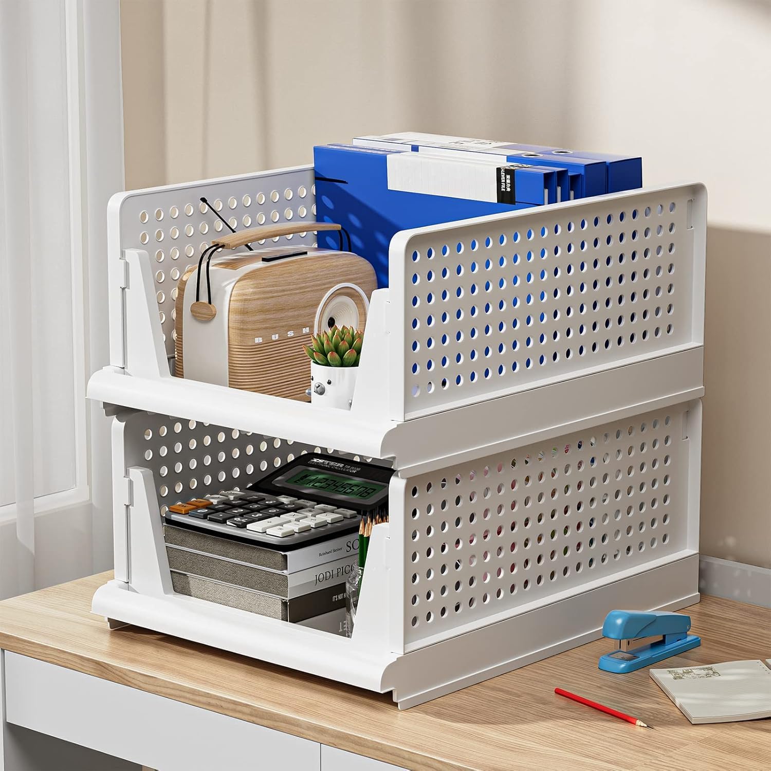 Foldable Wardrobe Closet Organizer Tray – Stackable Storage System (White) - Available in Sets: 2 | 4 | 8 | 10