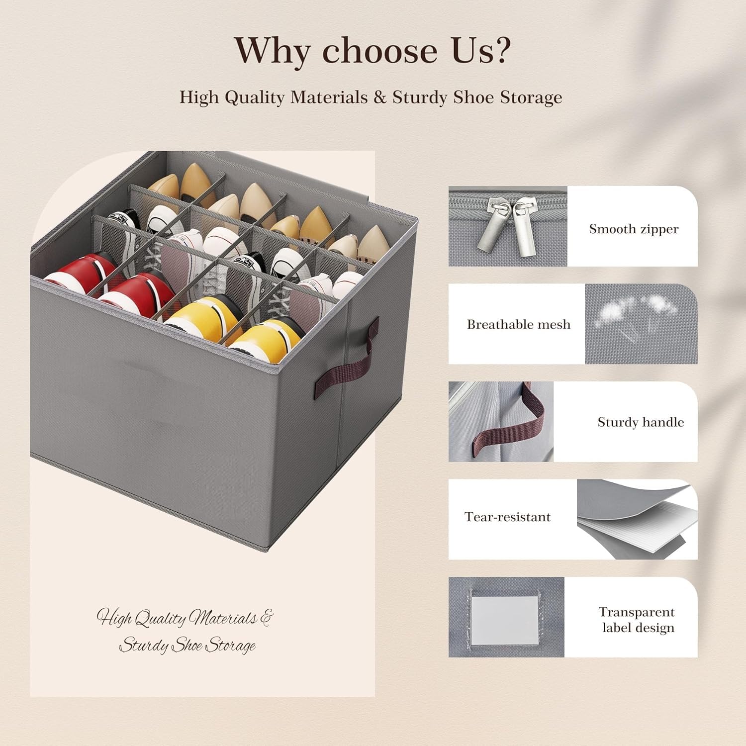 Foldable Shoe Organizer Box for Wardrobe & Closet – 12 Pair Capacity (Grey)