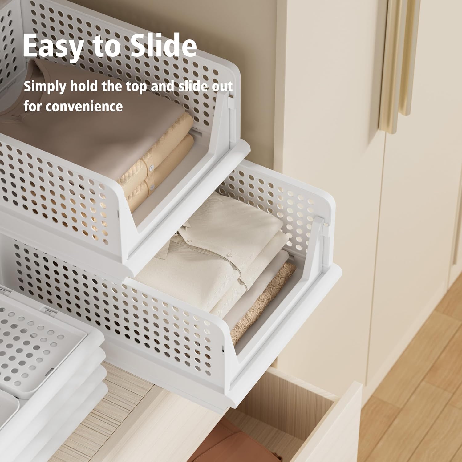 Foldable Wardrobe Closet Organizer Tray – Stackable Storage System (White) - Available in Sets: 2 | 4 | 8 | 10