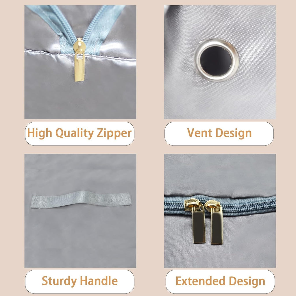 Space Saving Self-Compression Organizer Bag for Clothes, Sarees & Quilts | Extra Large Expandable Storage Bag with Handles & Zipper | Waterproof, Foldable Wardrobe Storage (Grey, 52×42×55 cm)