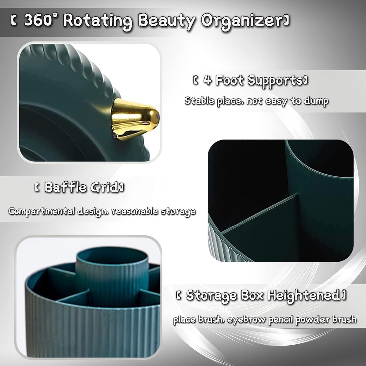 360° Rotating Makeup Organizer – Small | Compact Cosmetic &amp; Brush Holder for Vanity, Bathroom &amp; Desk (Green, 5 × 5.5 Inches)