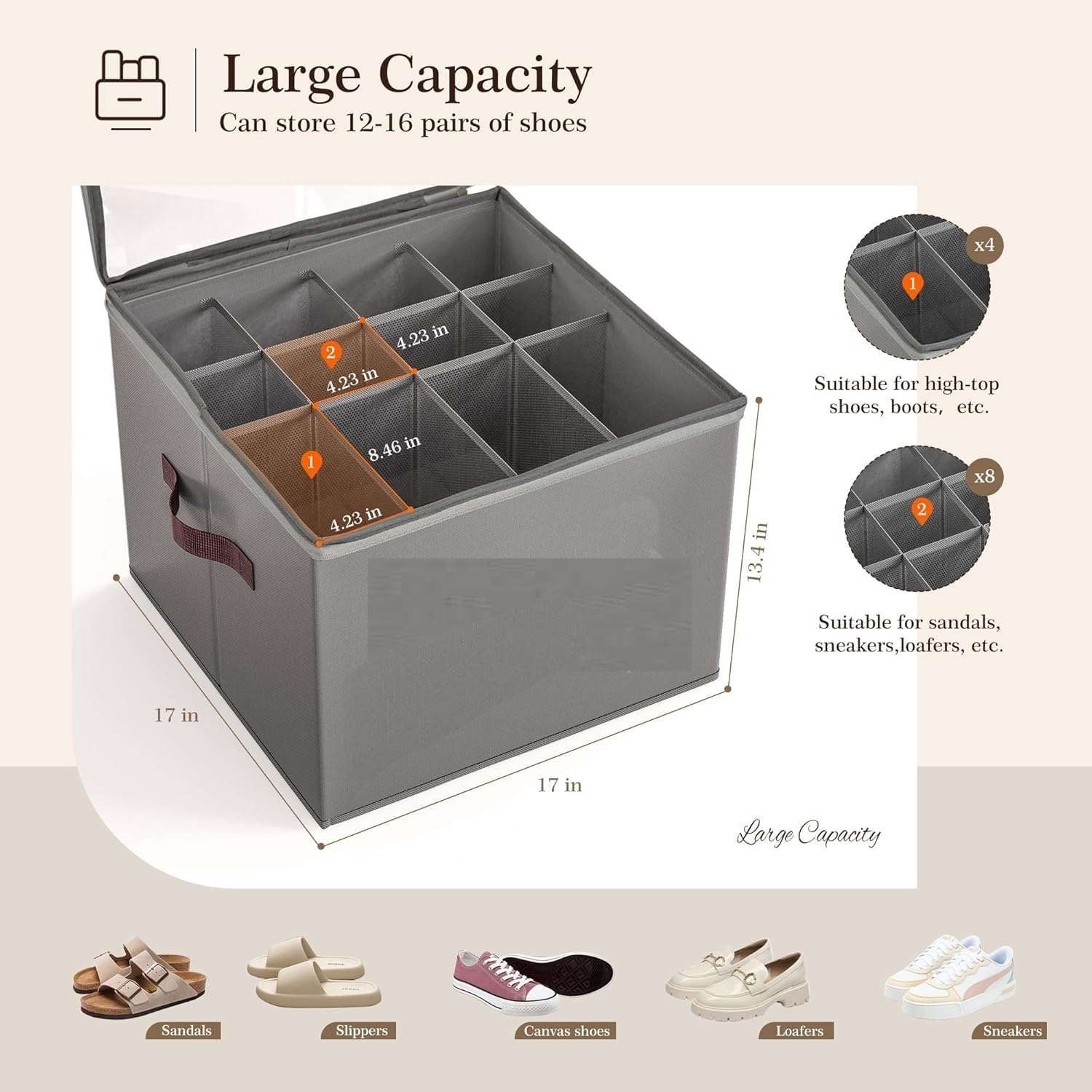 Foldable Shoe Organizer Box for Wardrobe & Closet – 12 Pair Capacity (Grey)