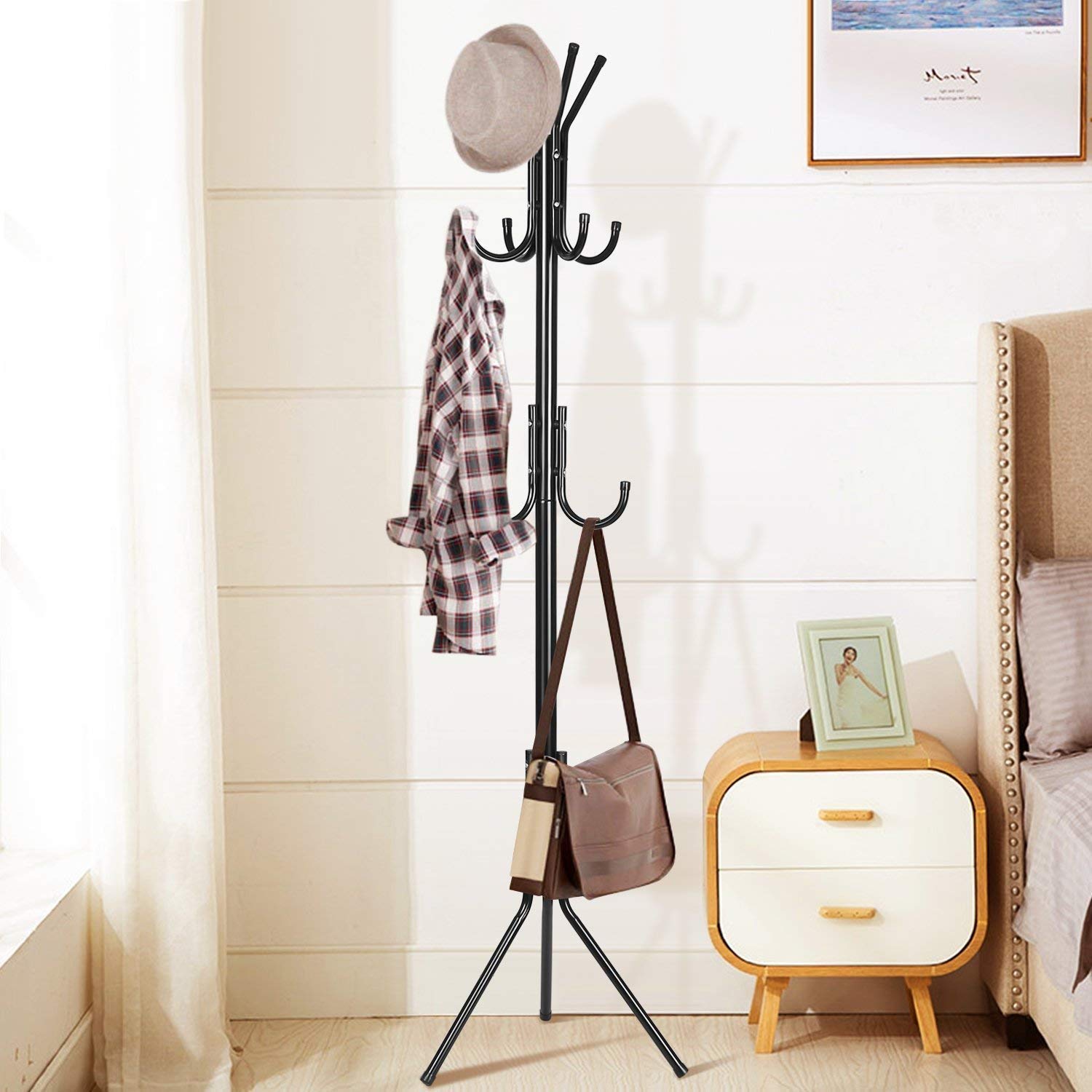 8-Hook Metal Coat & Garment Stand | Floor Standing Clothes Rack for Coats, Bags, Scarves & Umbrellas | Space Saving Coat Hanger Stand – Black (170 cm)