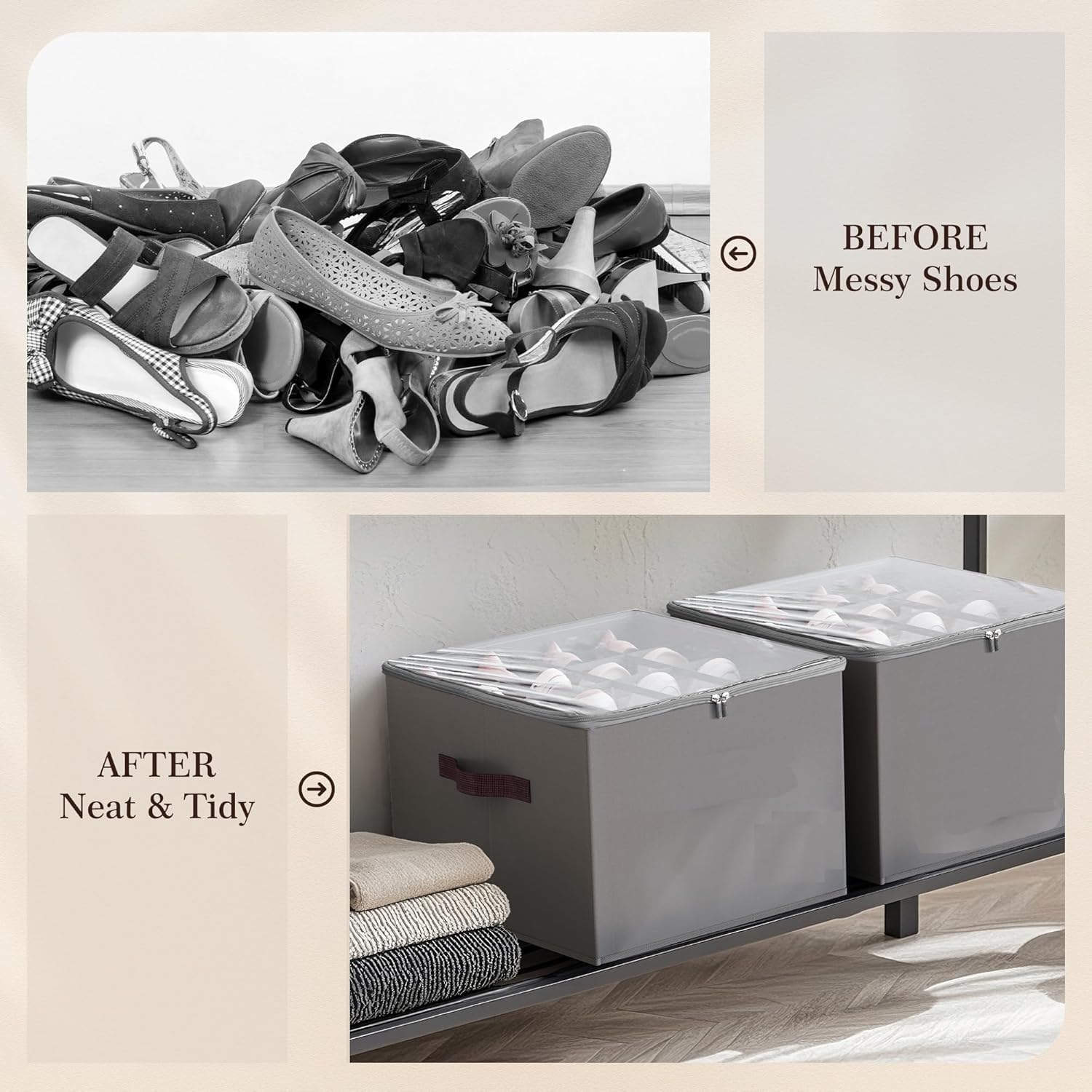 Foldable Shoe Organizer Box for Wardrobe & Closet – 12 Pair Capacity (Grey)