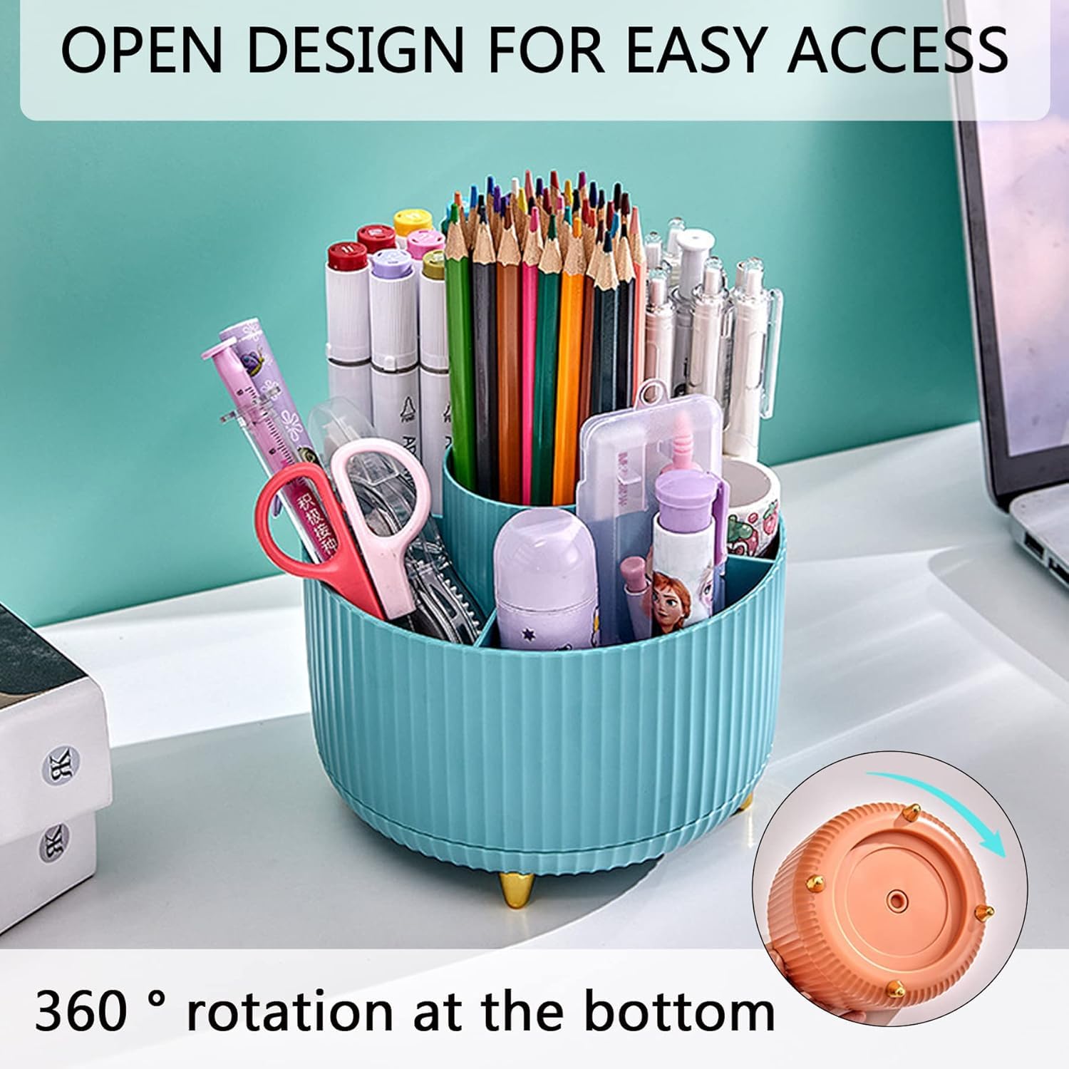 360° Rotating Makeup Organizer – Small | Compact Cosmetic &amp; Brush Holder for Vanity, Bathroom &amp; Desk (Green, 5 × 5.5 Inches)