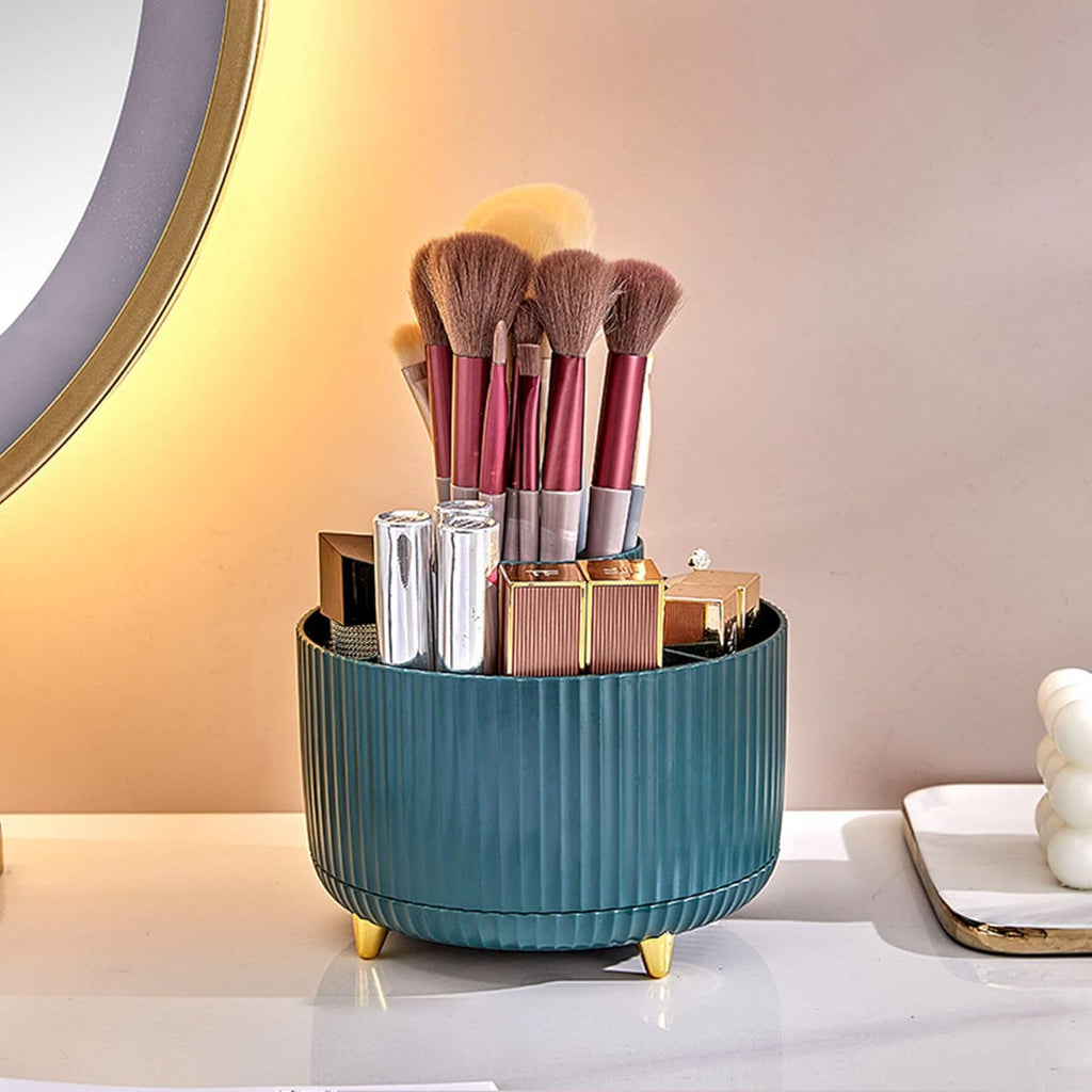 360° Rotating Makeup Organizer – Small | Compact Cosmetic &amp; Brush Holder for Vanity, Bathroom &amp; Desk (Green, 5 × 5.5 Inches)