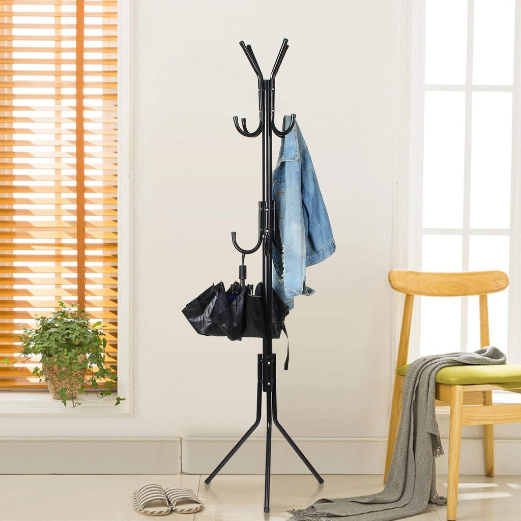 8-Hook Metal Coat & Garment Stand | Floor Standing Clothes Rack for Coats, Bags, Scarves & Umbrellas | Space Saving Coat Hanger Stand – Black (170 cm)