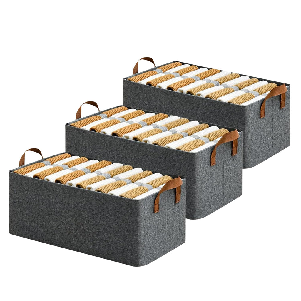 Foldable Open Storage Box with Metal Frame &amp; Handles | Fabric Wardrobe Organizer for Clothes &amp; Shelves | Grey (18 × 11 × 7 Inch)