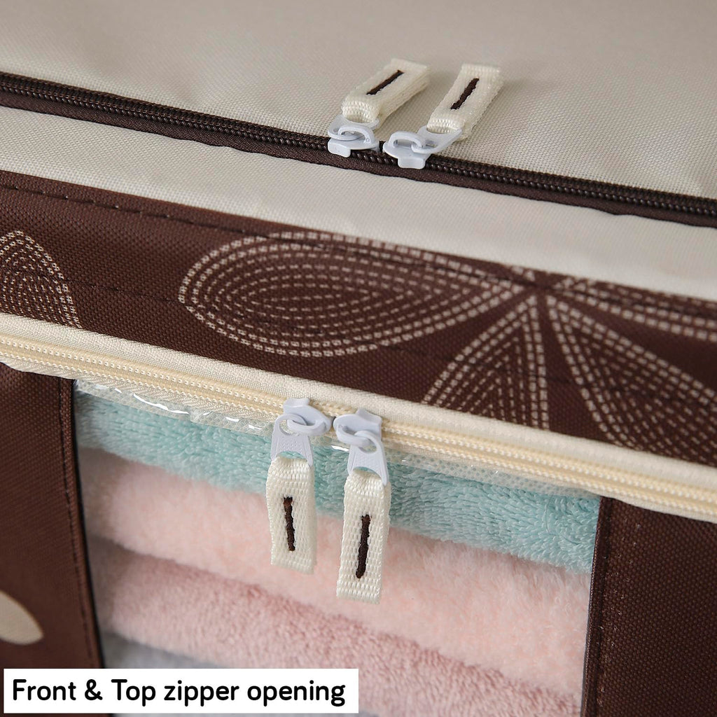 Foldable Living Storage Box for Clothes & Sarees | Oxford Fabric Wardrobe Organizer with Metal Frame & Zipper | 24L / 66L