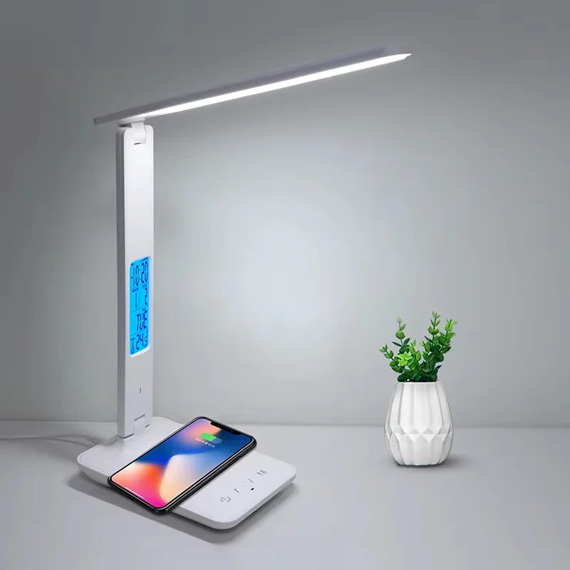 LAOPAO 10W QI Wireless Charging LED Desk Lamp USB Charging Port Sliding Dimmable Auto Timer with Night Light Table Lamp