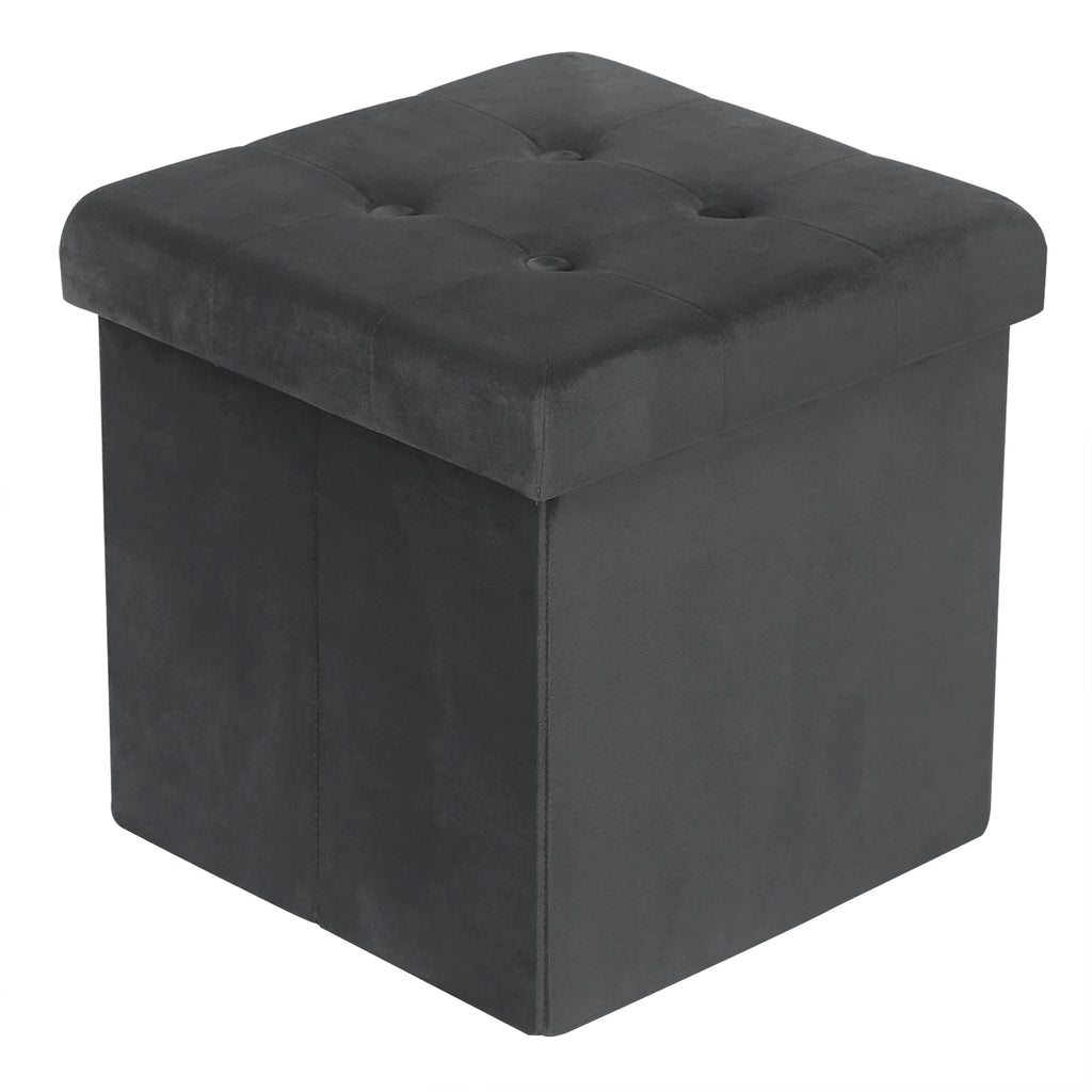 1PC Foldable Storage Ottoman Chair Stool Grey Upholstered Footstool Linen Dressing Table Stool Pouf Couch Stool Removable Cover