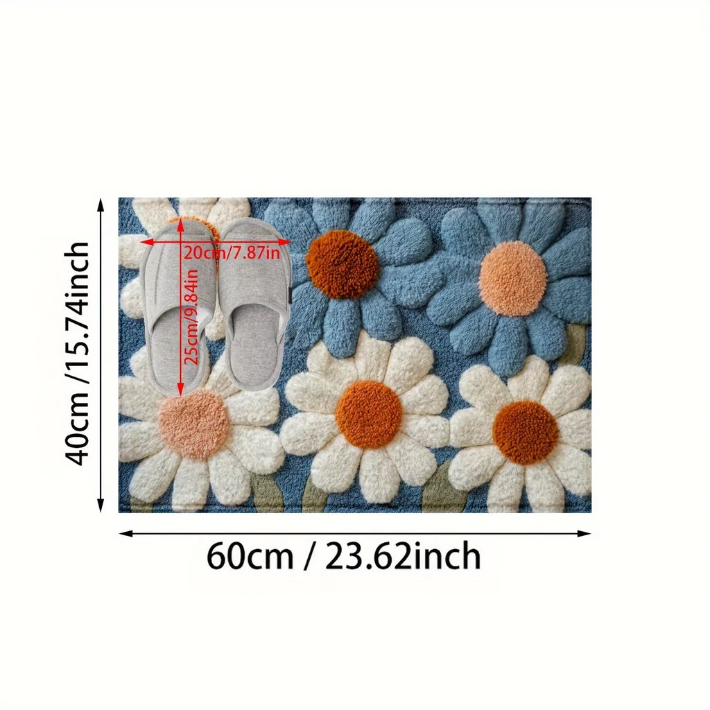 1Pcsflower Imitation Cashmere Mat, Water-Absorbing Bathroom Entrance Anti-Slip Carpet for Home Decoration.