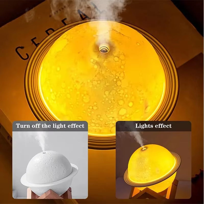 2-In1 Moon Planet Humidifier 3 Colors LED Night Light Portable USB Mini Aromatherapy Diffuser 2 Modes Kids Gift Home Decor 200Ml