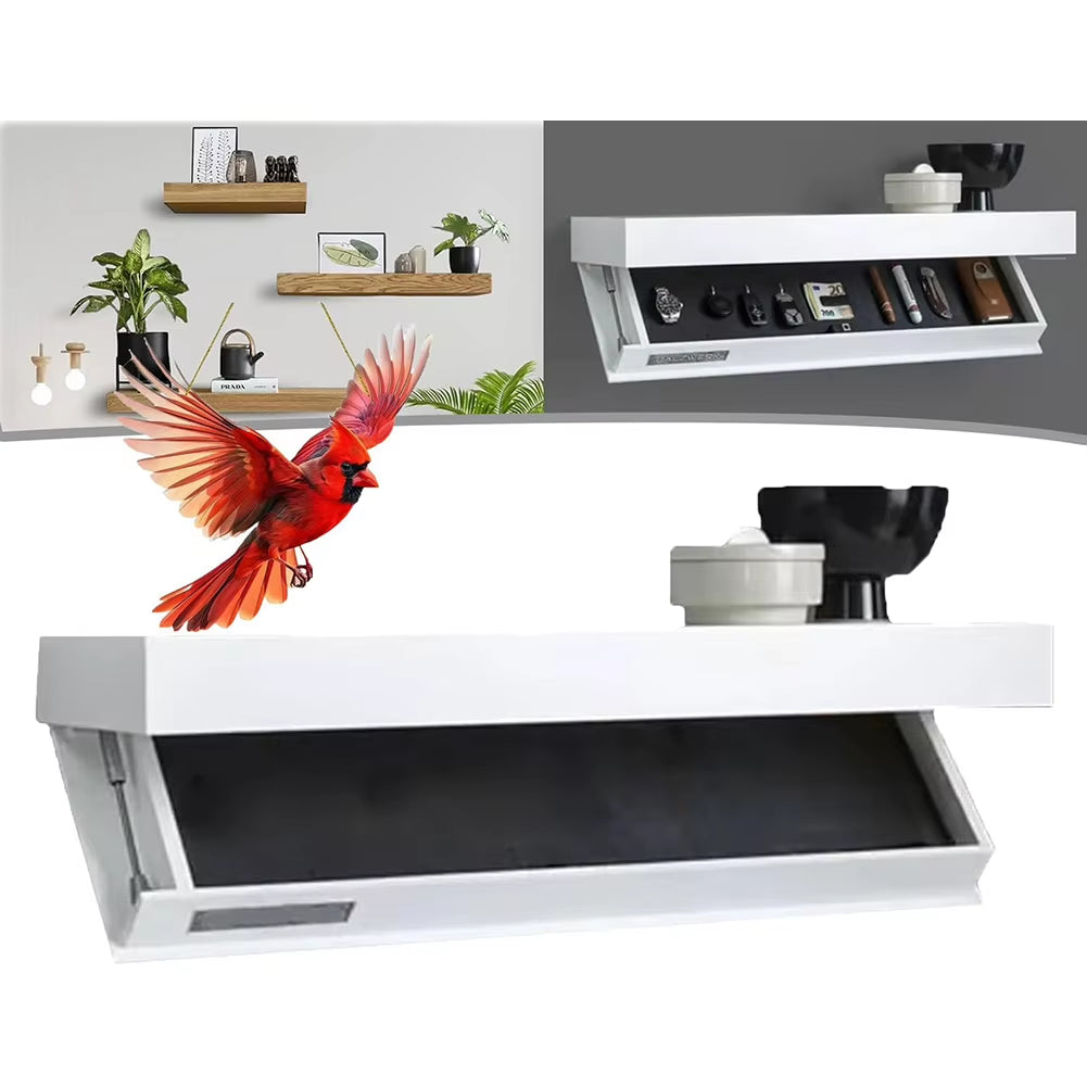 Wood Floating Wall Shelves Magic Flap Hidden Shelf with Secret Compartment Wall-Mounted Storage Wood Furniture Storage Box