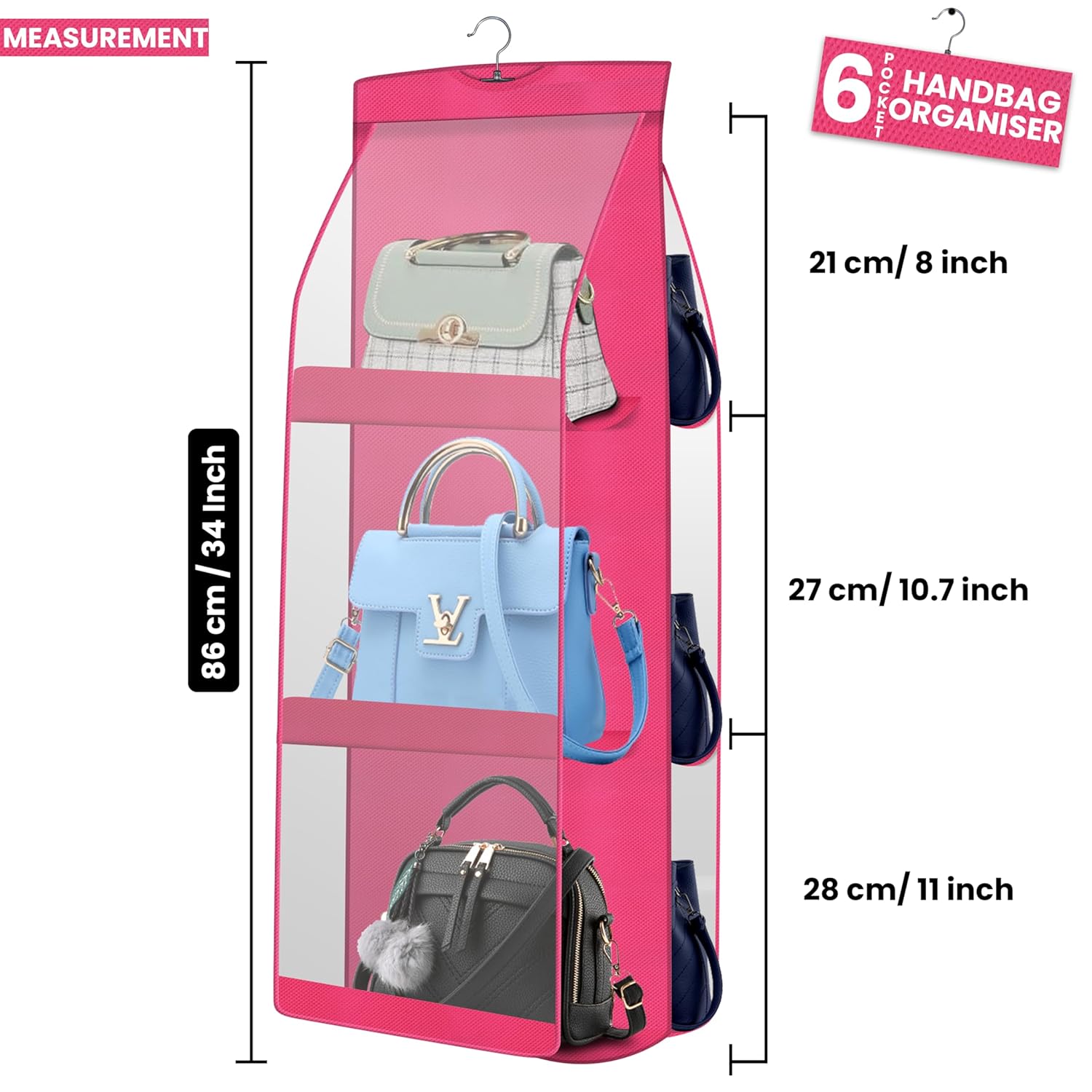 Purse Hanging Organizer for Wardrobe | Holds 6 Handbags | Space Saving Closet Organizer
