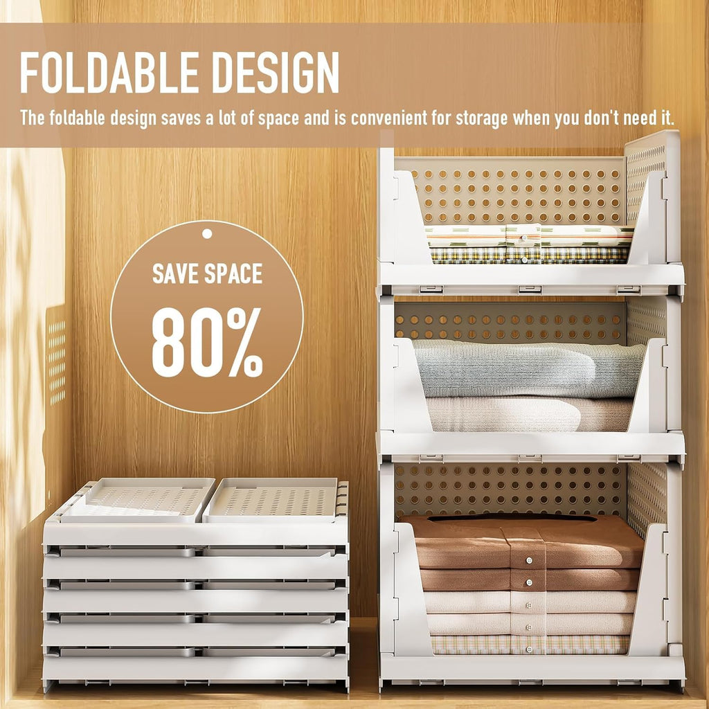 Foldable Wardrobe Closet Organizer Tray – Stackable Storage System (White) - Available in Sets: 2 | 4 | 8 | 10