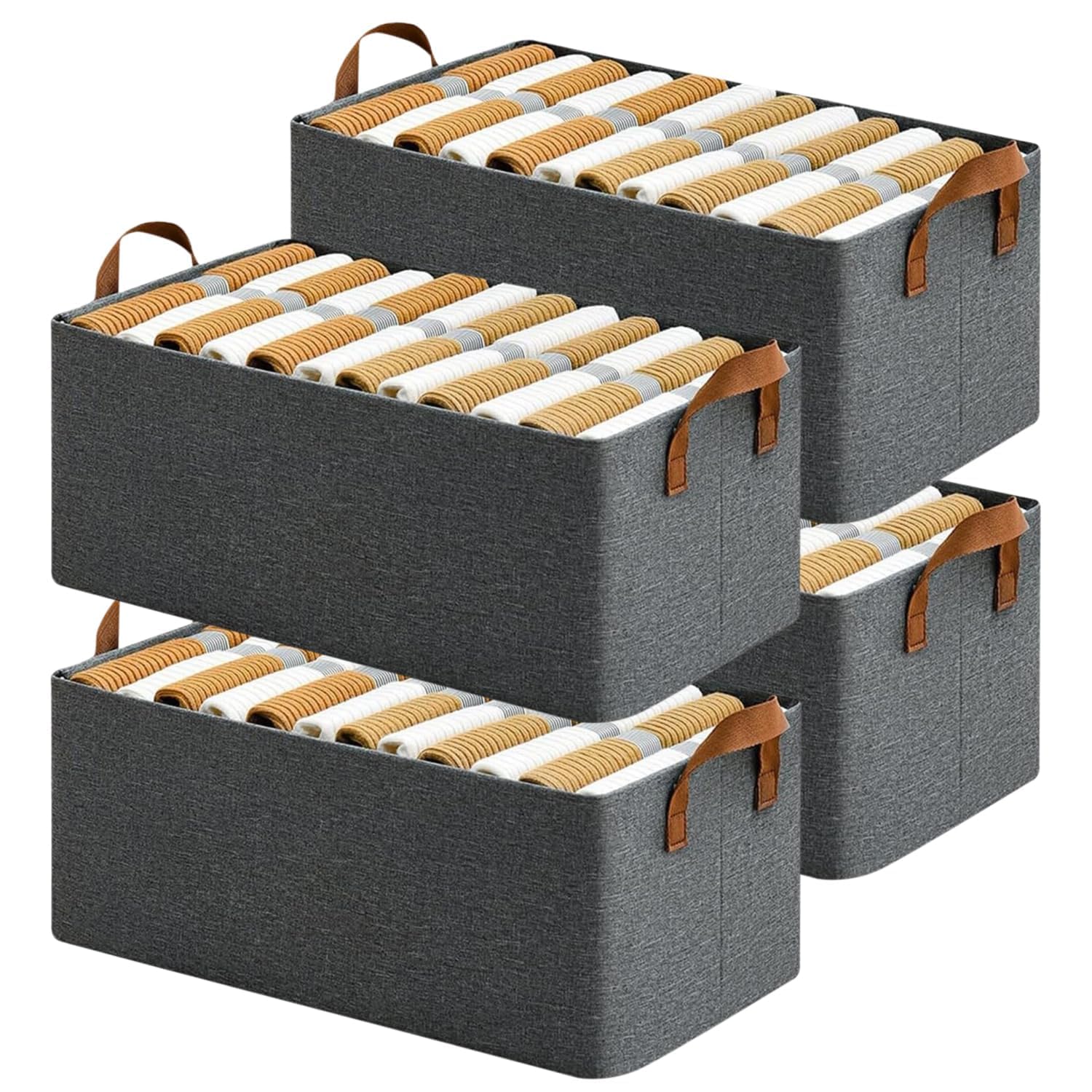 Foldable Open Storage Box with Metal Frame &amp; Handles | Fabric Wardrobe Organizer for Clothes &amp; Shelves | Grey (18 × 11 × 7 Inch)