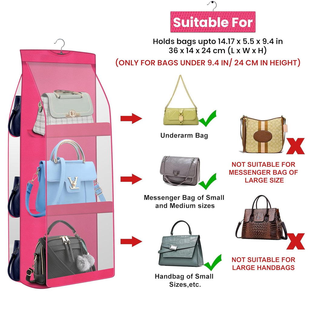 Purse Hanging Organizer for Wardrobe | Holds 6 Handbags | Space Saving Closet Organizer