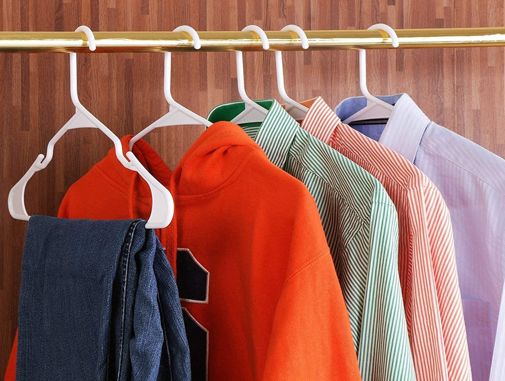 Single Layer Plastic Clothes Hanger for Wardrobe & Almirah | Heavy-Duty Space Saving Hanger for Shirts, Sarees, Dresses & Pants | White (Set of 10 / 20 / 30)