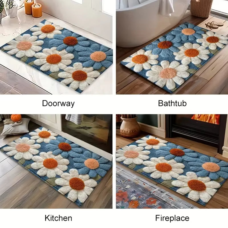 1Pcsflower Imitation Cashmere Mat, Water-Absorbing Bathroom Entrance Anti-Slip Carpet for Home Decoration.