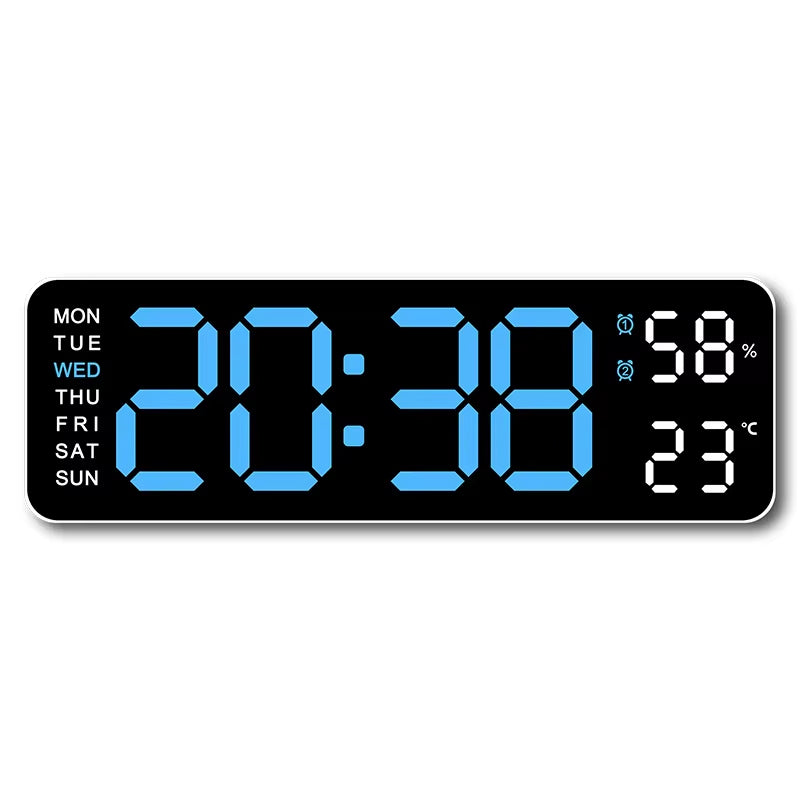 12 Inch Smart Mute LED Electronic Night Alarm Wall Clock Modern Desk Clock Minimalist Thermometer Calendar Time Cube Home Decor