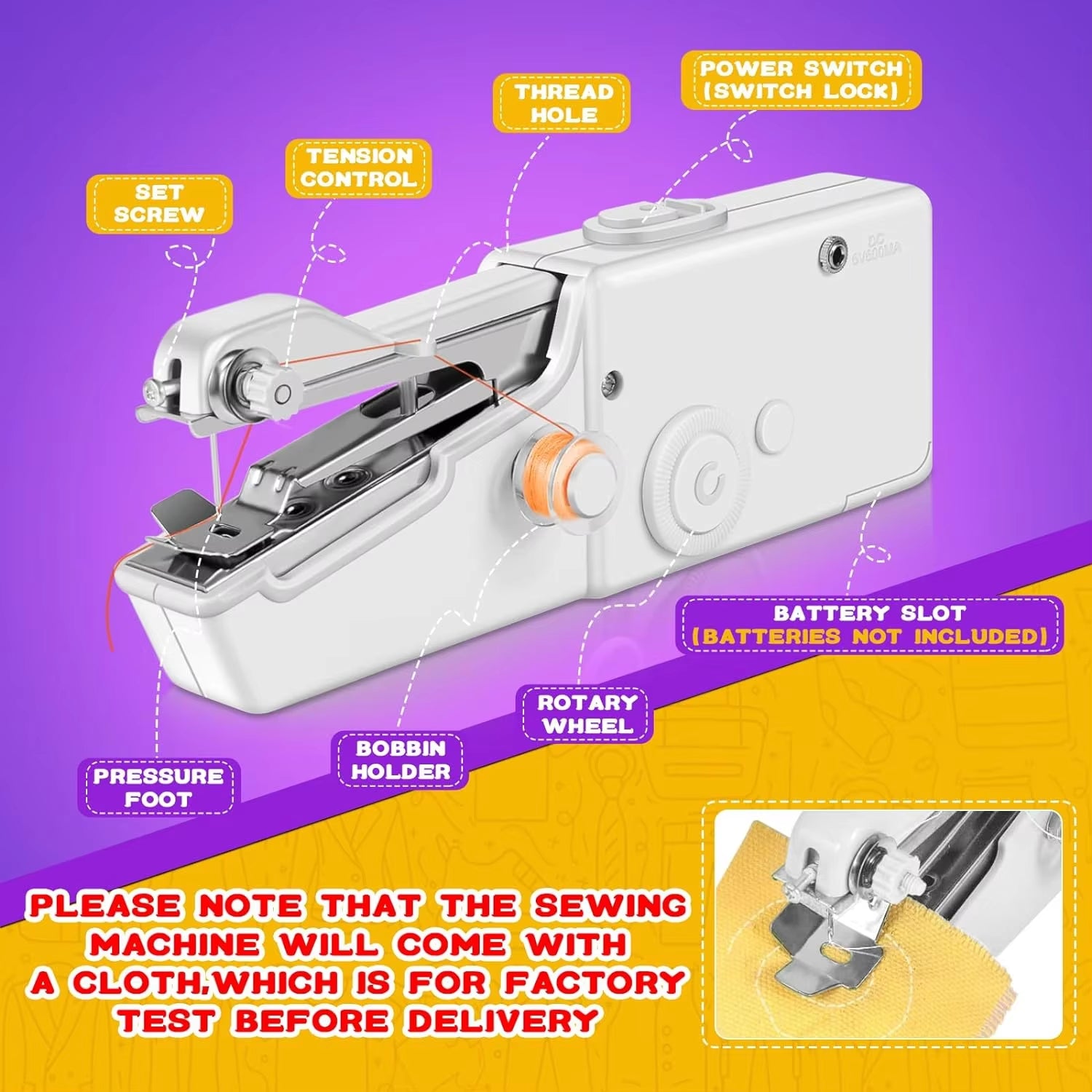 Portable Mini Electric Sewing Machine Handheld Sewing Machine with Bobbin for Needlework Handwork Home Travel Sewing Accessories