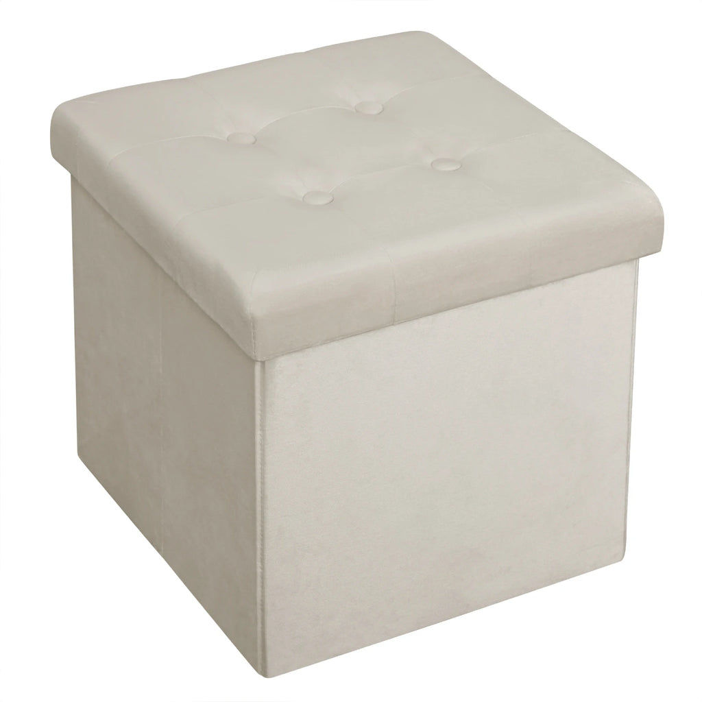 1PC Foldable Storage Ottoman Chair Stool Grey Upholstered Footstool Linen Dressing Table Stool Pouf Couch Stool Removable Cover