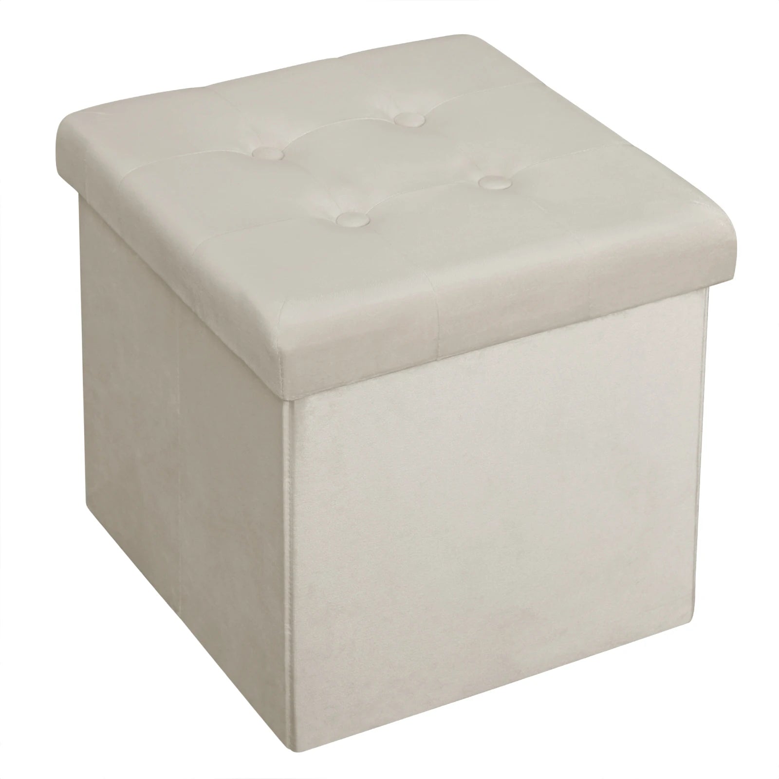 1PC Foldable Storage Ottoman Chair Stool Grey Upholstered Footstool Linen Dressing Table Stool Pouf Couch Stool Removable Cover