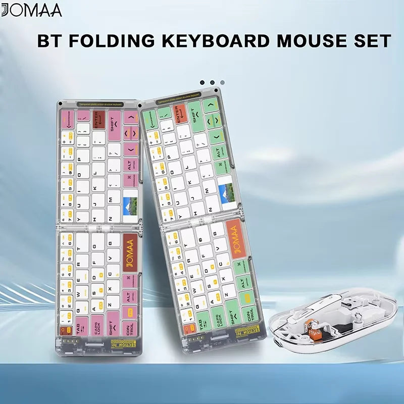 Foldable Keyboard and Mouse,Bluetooth5.1 Dual Modes Wirless Transparent Keyboard Rechargeable Full-Size Portable Travel Keyboard