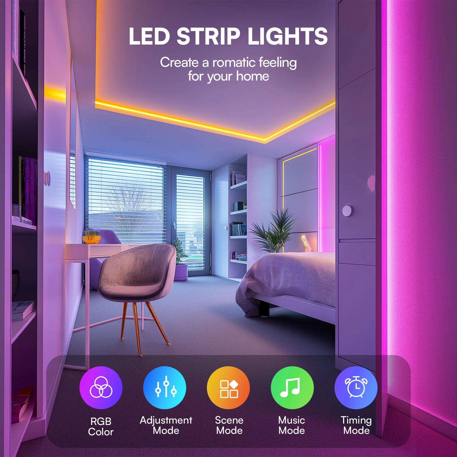 1Pack 200/130/100/50/25Ft Smart Led Light Strip, Support App Control (Mineral Switch, Rgb Discoloration, Follow Music Rhythm), Suitable for Indoor Bedroom, Living Room, Party, Christmas, Ceiling Decoration