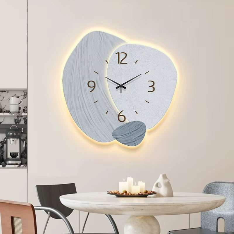Fashion LED Light Wall Clock Luminous Clock Living Room Decorative Wall Clock Stylish Silent Hole-Free Wall Clock Quartz Clock