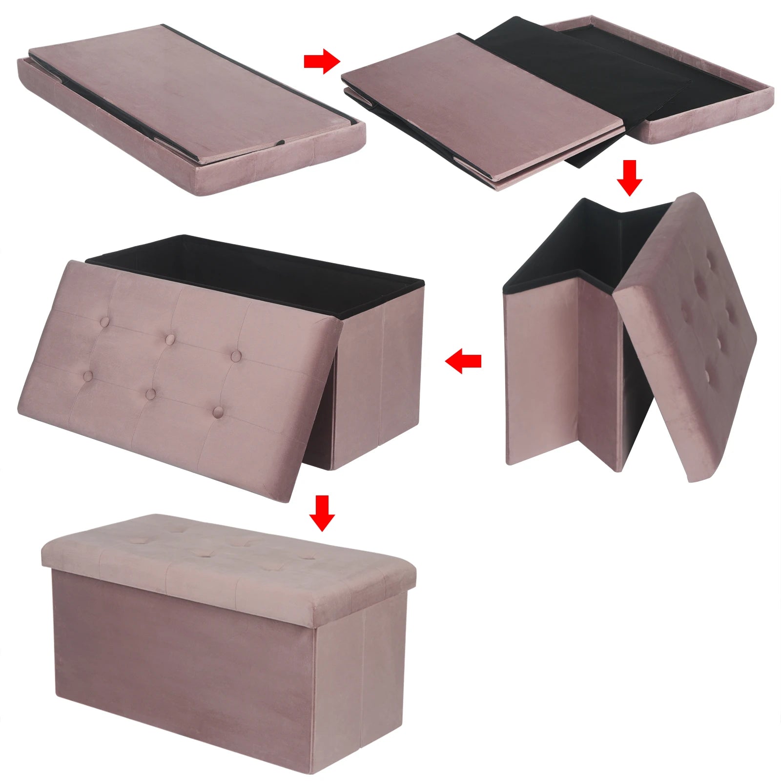 Foldable Ottoman Bench Storage Foot Stool Colorful Folding Chest Storage Cube Upholstered Seat Removable Lid Home Decor