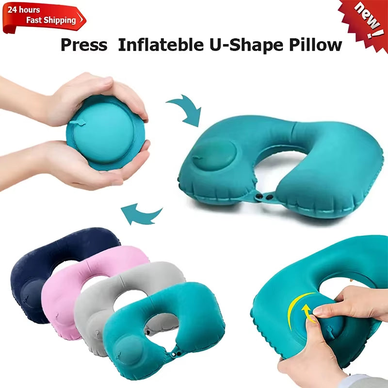 2024 New Inflatable Pillow Travel Portable Neck Protection Pillow Press Inflatable U-Shaped Pillow Travel Storage Neck Pillow