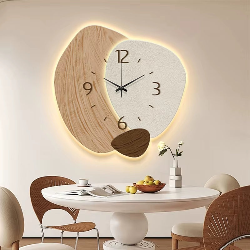 Fashion LED Light Wall Clock Luminous Clock Living Room Decorative Wall Clock Stylish Silent Hole-Free Wall Clock Quartz Clock
