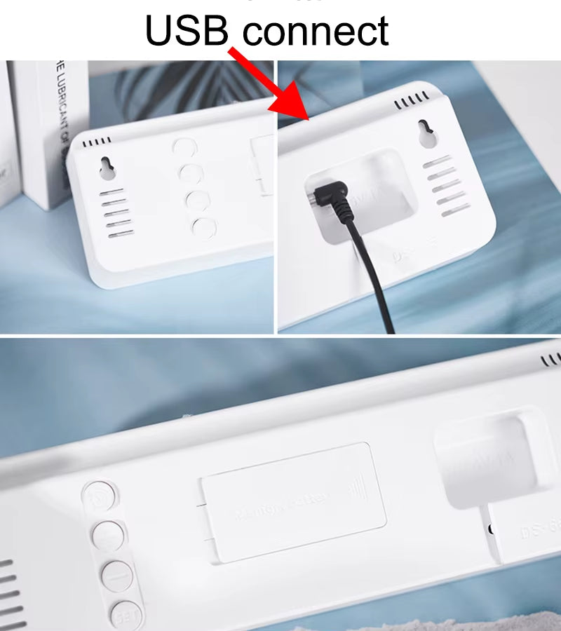 12 Inch Smart Mute LED Electronic Night Alarm Wall Clock Modern Desk Clock Minimalist Thermometer Calendar Time Cube Home Decor