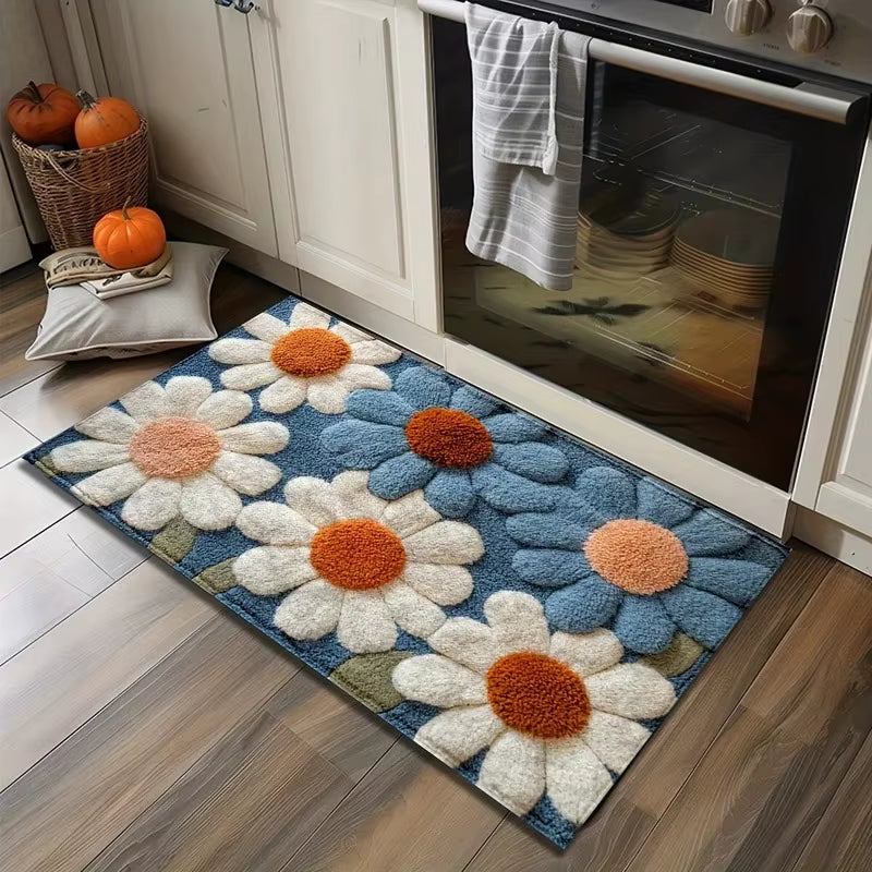 1Pcsflower Imitation Cashmere Mat, Water-Absorbing Bathroom Entrance Anti-Slip Carpet for Home Decoration.