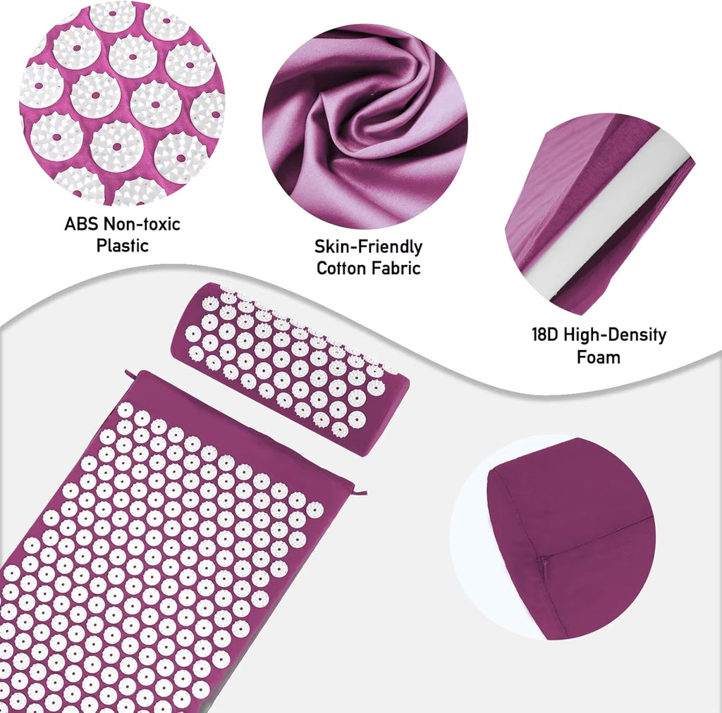 Back and Neck Pain Relief Acupressure Mat and Pillow Set Muscle Relaxation Point Massage Yoga Mat